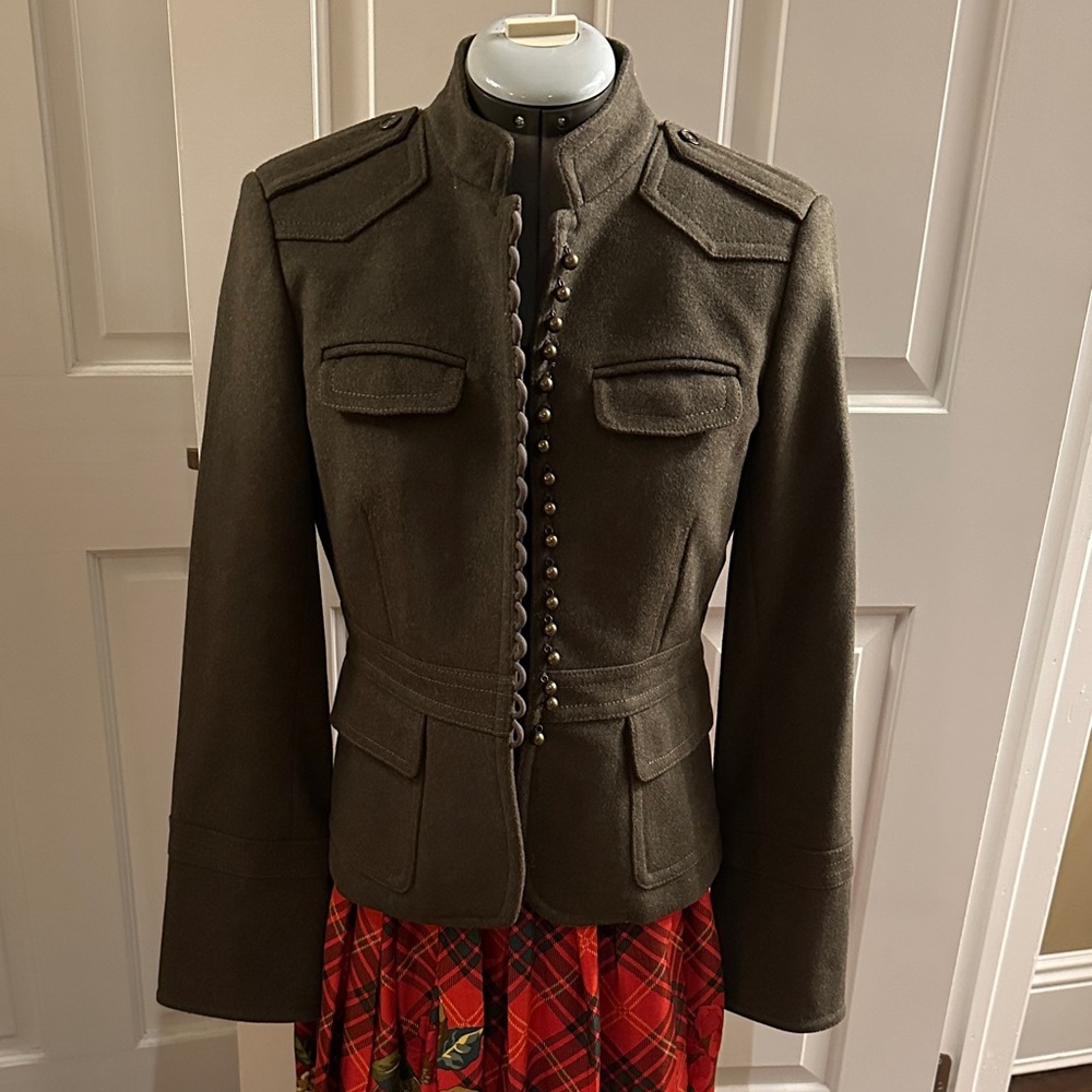 JCrew Green Wool Military Jacket with Brass Buttons Size 4 S